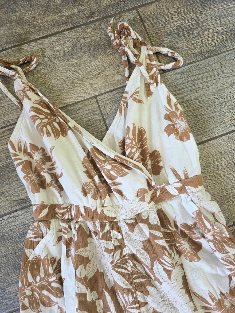 American Eagle Outfitters White & Rust Floral Wide Leg Jumpsuit